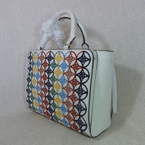 Tory Burch Robinson New Ivory  Embroidered Small Tote Bag/Satchel/Crossbody Bag - Picture 3 of 13